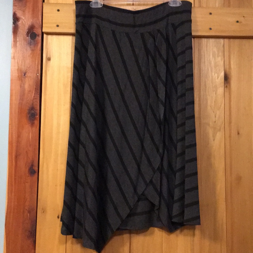 Black and grey diagonal stripe faux wrap skirt